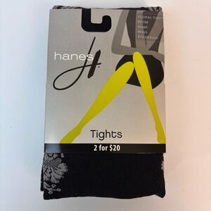Hanes Floral Tights Nylon Spandex Style 0C108 Black Size Small